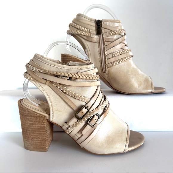 ISOLA LEONORA OPEN-TOE STACK-HEEL TAN LEATHER STRAPPY SANDALS ANKLE BOOTIE Sz8.5 - Picture 7 of 15